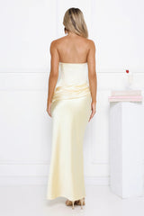 In Silk Strapless Satin Maxi Dress Yellow