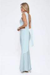 Luxe Obsession Halter Satin Maxi Dress Seafoam