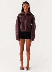 Meant To Be PU Boxy Jacket - Wine
