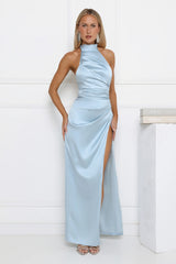 Satin Sophistication Halter Maxi Dress Blue