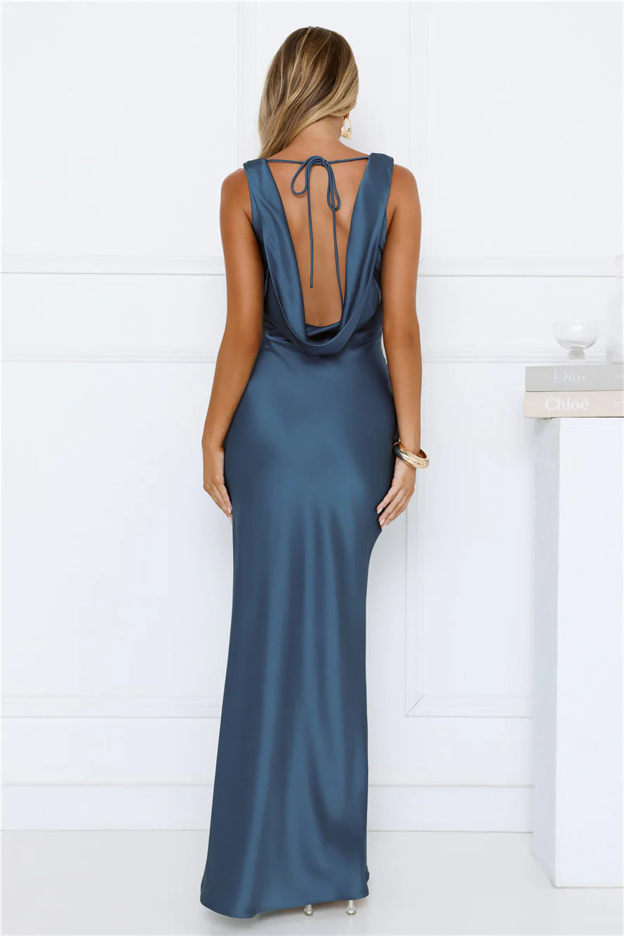 Effortless Appeal Satin Maxi Dress Teal
