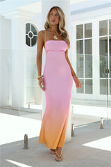 Amber Horizon Satin Maxi Dress Sunset