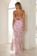 Delicate Floral Lace Trim Maxi Dress Pink