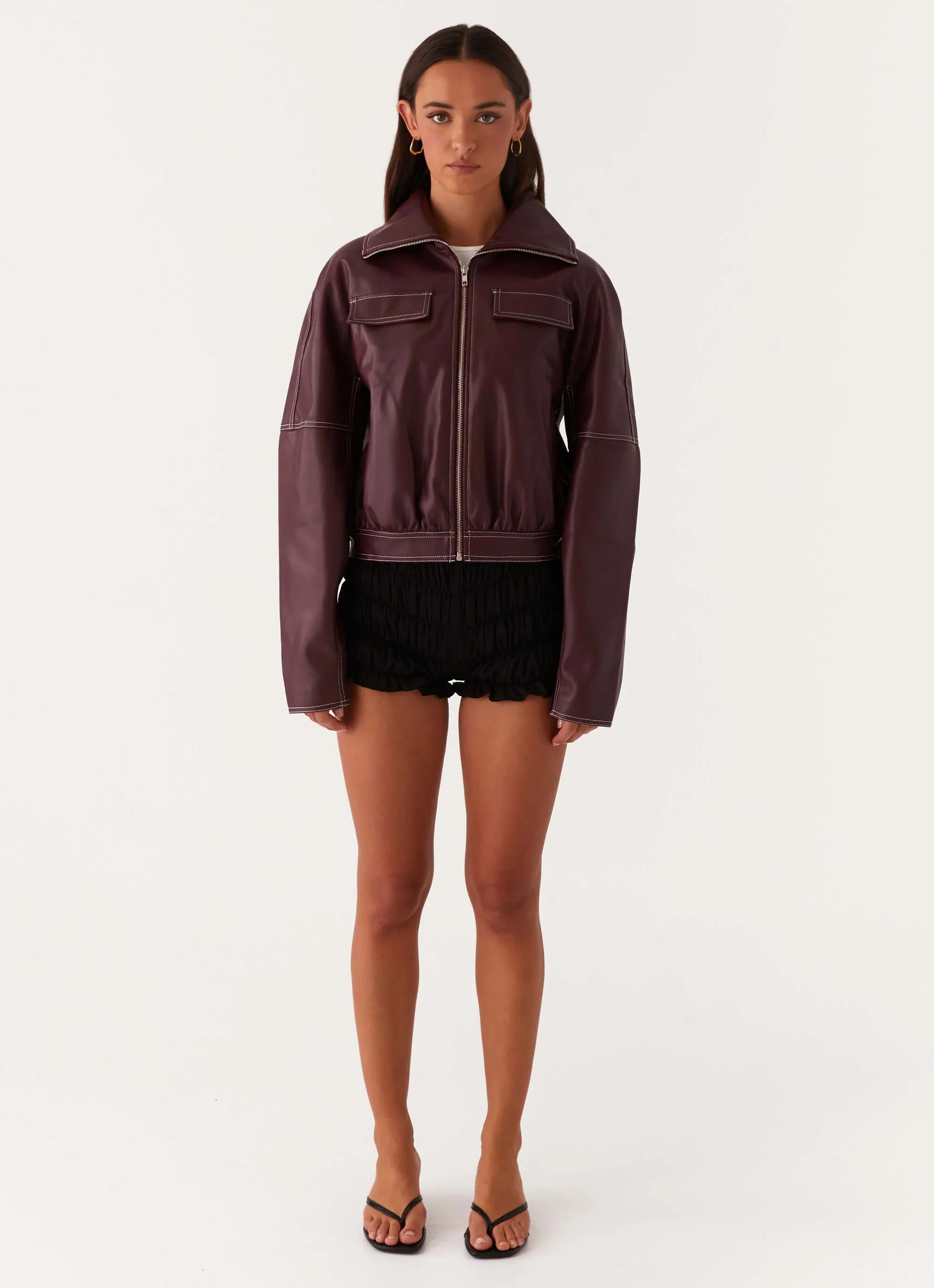 Meant To Be PU Boxy Jacket - Wine
