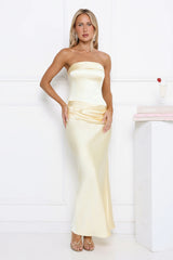 In Silk Strapless Satin Maxi Dress Yellow