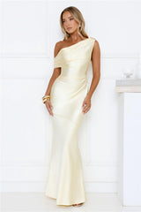 She's A Dream Satin Off Shoulder Maxi Dress Yellow
