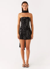 Kiesha Strapless Scarf Mini Dress - Black