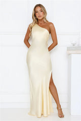 Modern Day Love One Shoulder Satin Maxi Dress Yellow