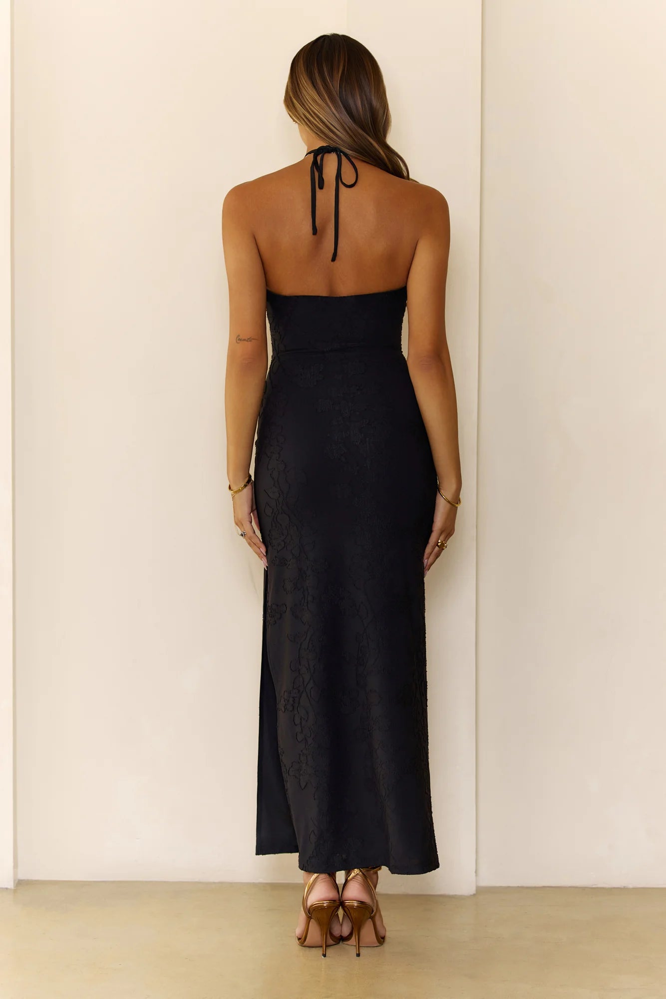 Autumn Muse Halter Maxi Dress Black