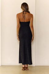 Autumn Muse Halter Maxi Dress Black