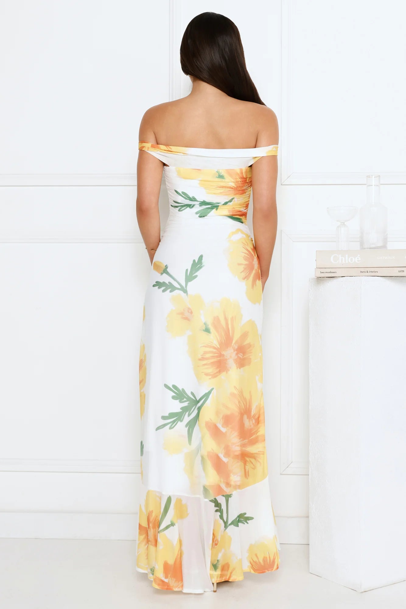 Crown Affair Off Shoulder Mesh Maxi Dress White