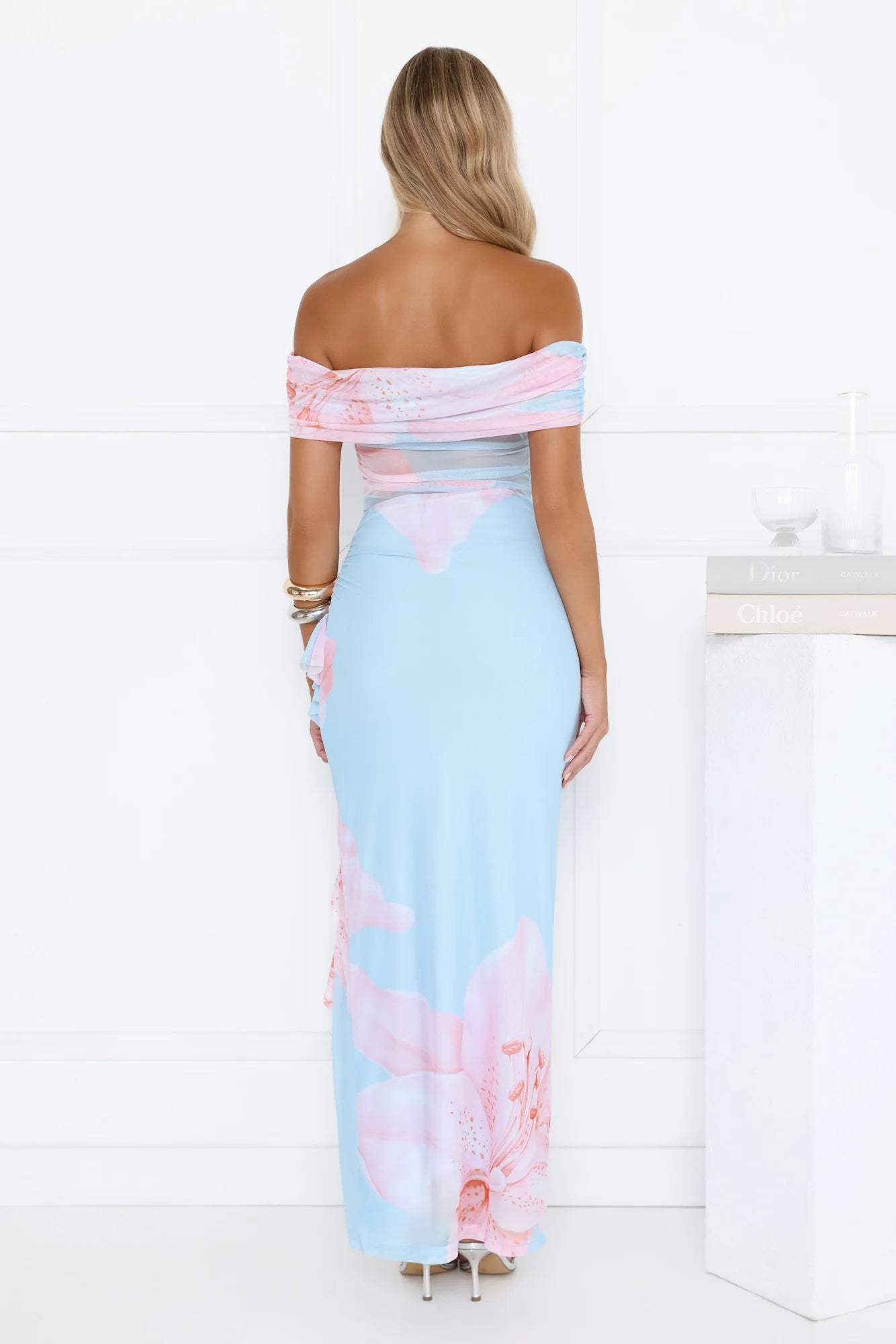 Dream Vacay Floral Mesh Maxi Dress Blue