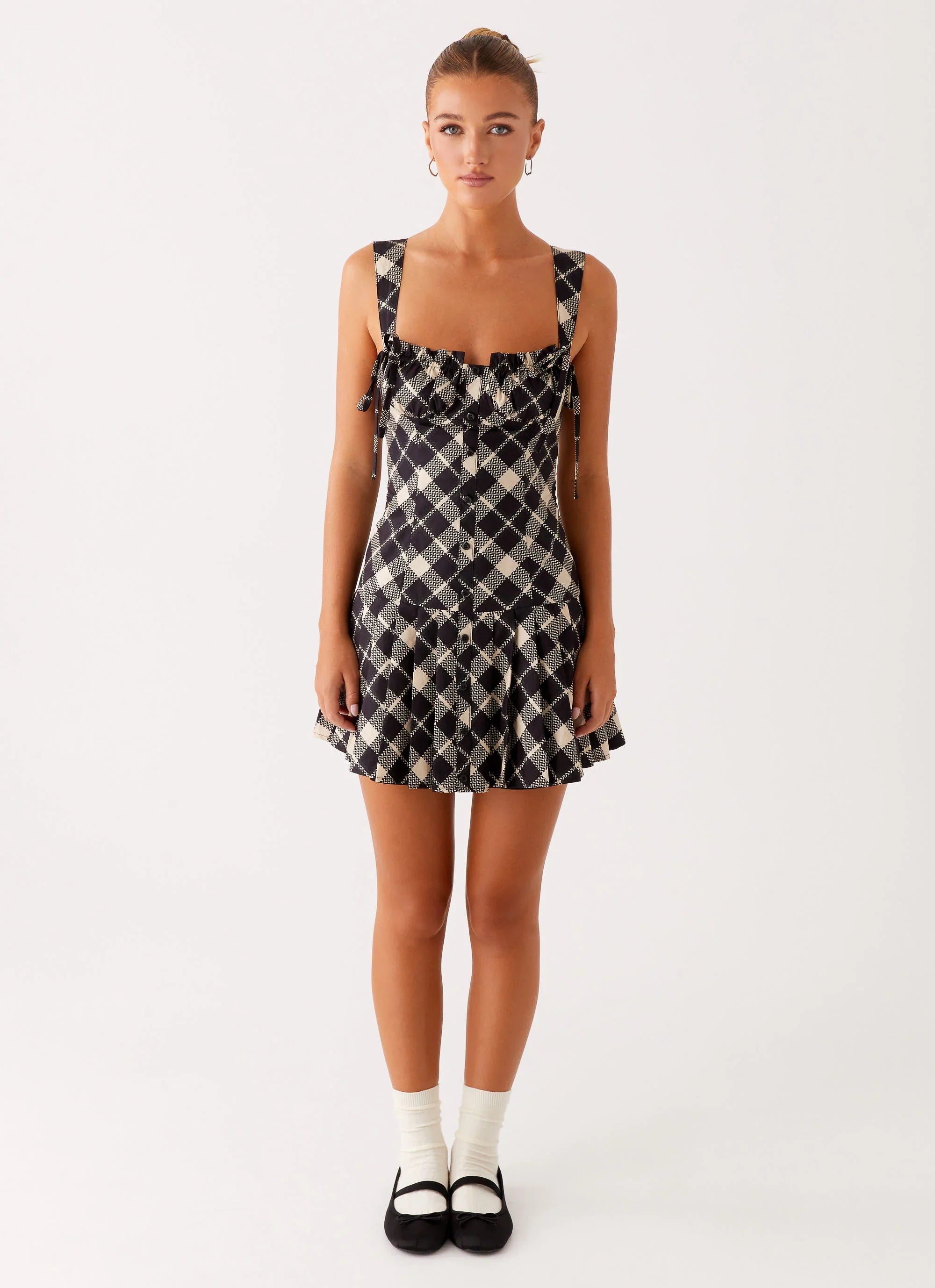 Tuni Mini Dress - Taupe Check