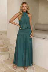 Dreamy Flowy Halter Maxi Dress Hunter Green